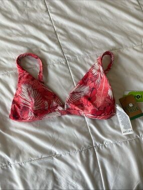 Volcom Red Floral Print Triangle Bikini Top